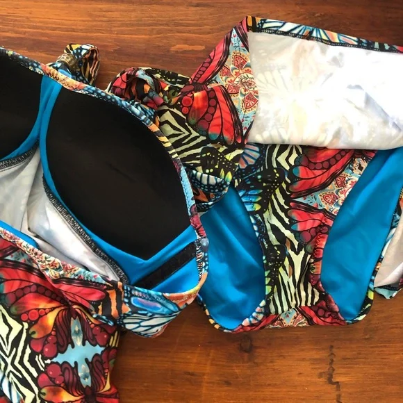 BECCA Rebecca Virtue M Bohemian Boho Butterfly Halter SWIMSUIT Tankini & Skirt - Picture 10 of 12